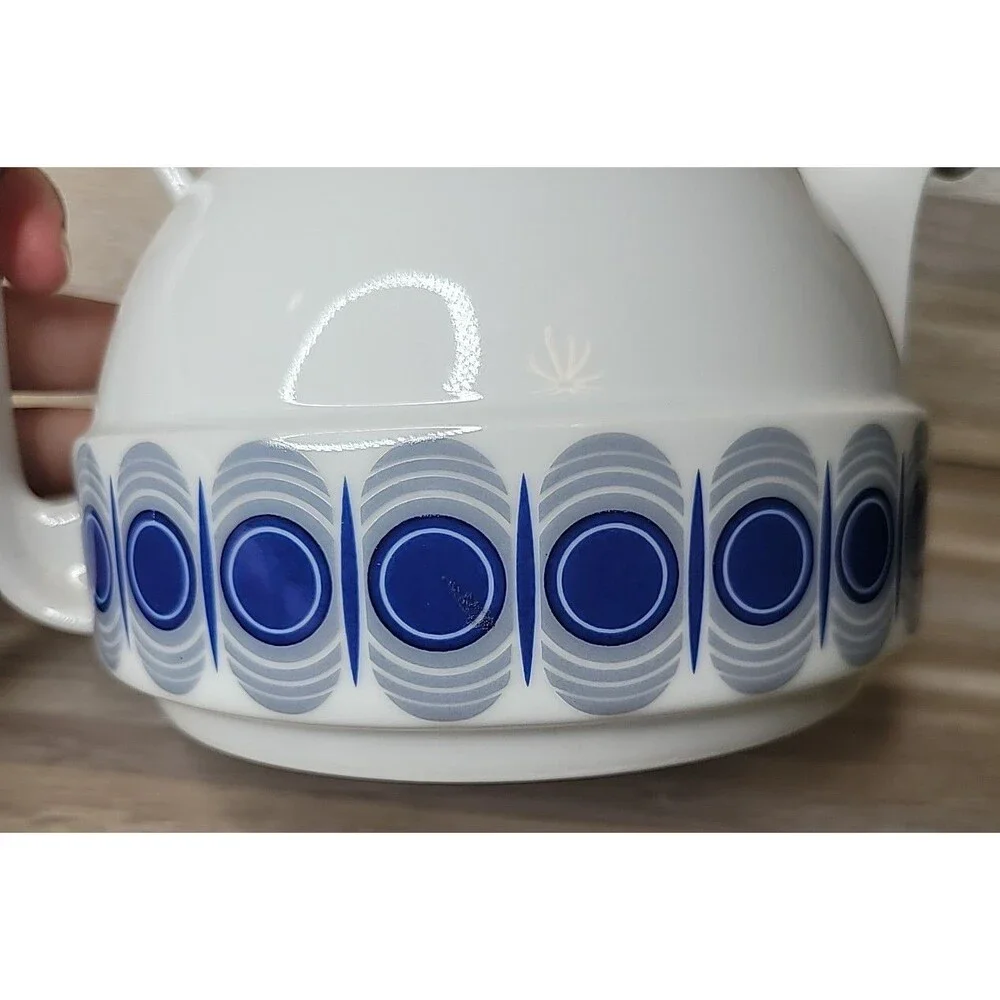 Bavaria Schirnding‎ Ceramic Teapot Blue and White Mid Century Modern Design